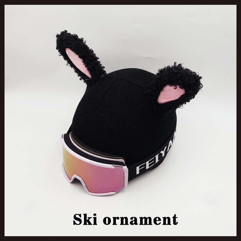 Cute Ski Helmet Cover with Curly Black Rabbit Ears