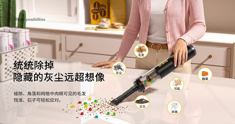 Car-mounted brushless cordless vacuum cleaner, handheld mini blower and vacuum in one, digital display, super strong suction, suitable for home and outdoor use