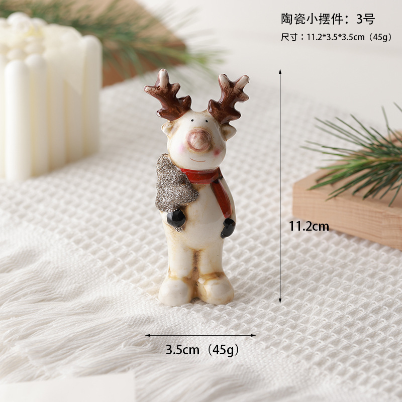 Buscando madera, nuevos productos transfronterizos, adornos de cerámica retro navideños, mesa de alce de muñeco de nieve para ancianos, decoración de luces, regalos