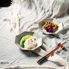 蒔繪金繕粗陶手工日式古樸八角盤菜盤深盤家用涼菜碟點心水果盤子