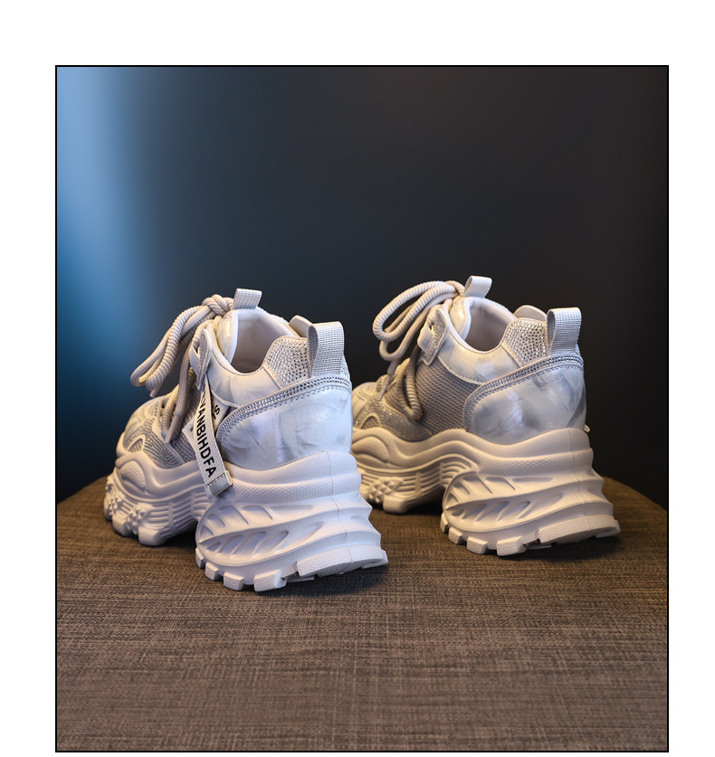 Giày sneaker nữ chunky đế dày tăng chiều cao đính đá rhinestone phong cách thể thao — Màu súng chi tiết 20