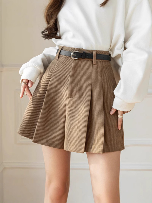 khaki Corduroy Pleated Casual Wide-leg Shorts Women's Autumn and Winter 2024 New High Waist Pants for Small Men khaki Corduroy Pleated Casual Wide-leg Shorts Women's Autumn and Winter 2024 New High Waist Pants for Small Men