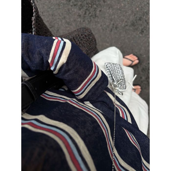 【工厂现货】复古圆领撞色长袖条纹t恤女薄宽松慵懒百搭防晒罩衫|undefined