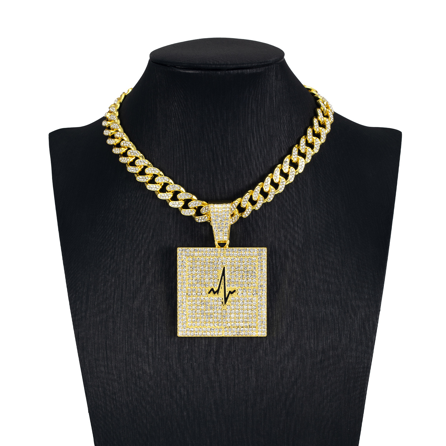 New Square Plate ECG Pendant Alloy Full Diamond Cuban Link Chain Hip Hop Style Trendy Men's Jewelry  Price display picture 6