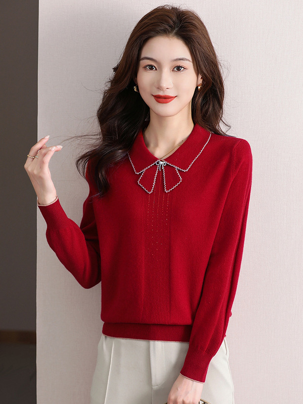 气质妈妈感女士羊毛衫春秋冬季纯羊毛打底衫外穿时尚简约女士毛衣|undefined