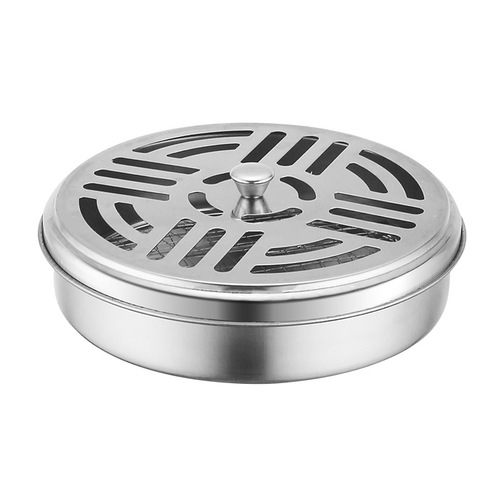 Stainless steel mosquito coil tray creative household fire-proof anti-scald mosquito coil rack sandalwood coil incense burner outdoor mosquito coil box with lid