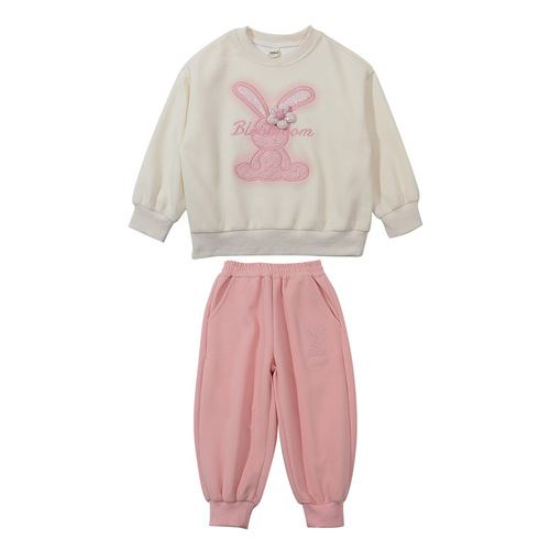 Girls' Flower Sporty Casual Set 2024 Spring New Fashion Kids Outfit Baby Girl Two-Piece Set Trendy