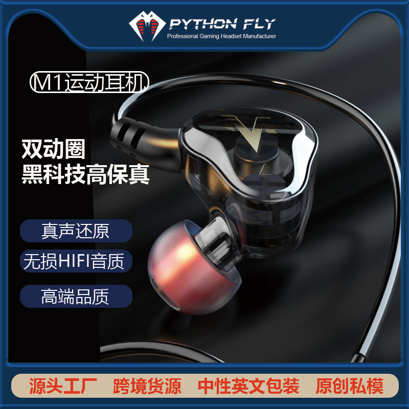 New Private Model Classy Dual Dynamic In-Ear Hifi High-Quality Wired Headphones Sports Hanging Ear Bass Game