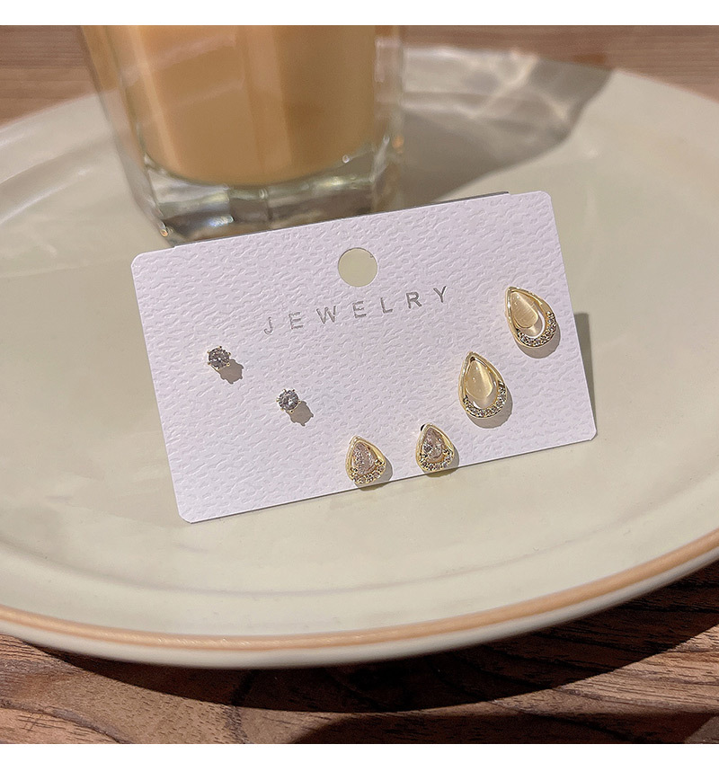 Basic Geometric Copper Plating Rhinestones Ear Studs 1 Set