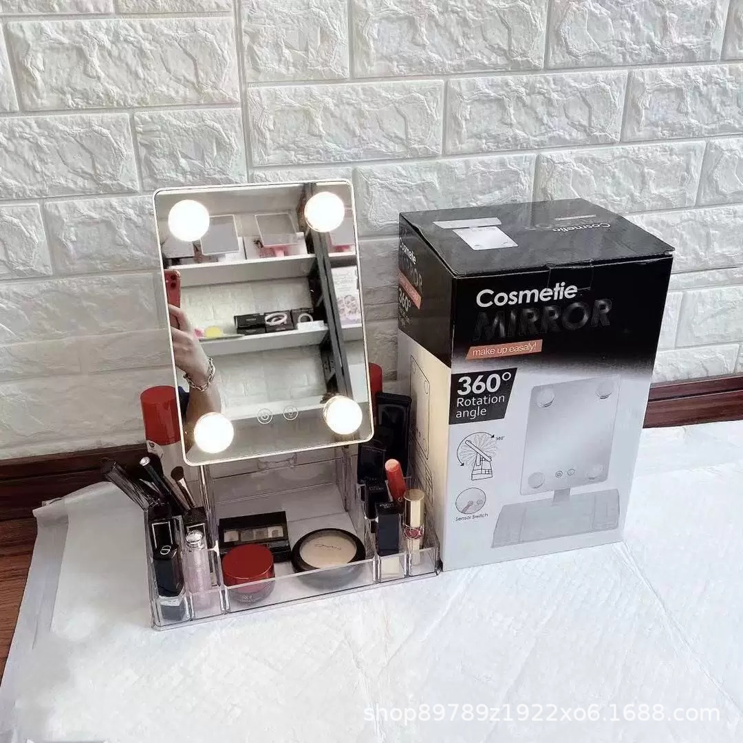 LED水晶收纳美容化妆镜22灯三折LED化妆镜2X3X放大化妆镜梳妆台镜