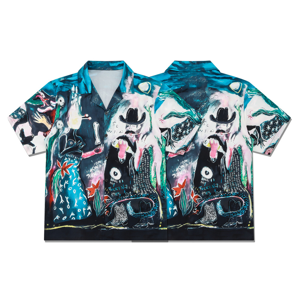 Herren-Hawaiihemd im Retro-Stil, trendiges Marken-Ölgemälde-Print, Kurzarm-Cardigan für Urlaub und Strand_voghion.com