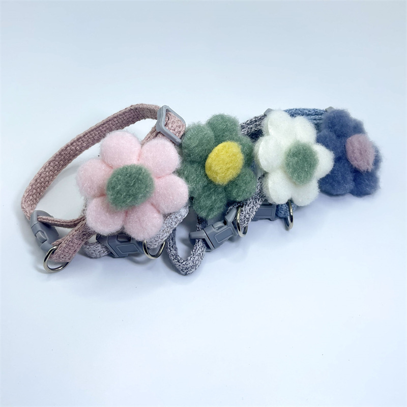 Nuevo collar de gato lindas flores ajustables collar de tela de peluche collar de tracción joyas perros pequeños mascotas