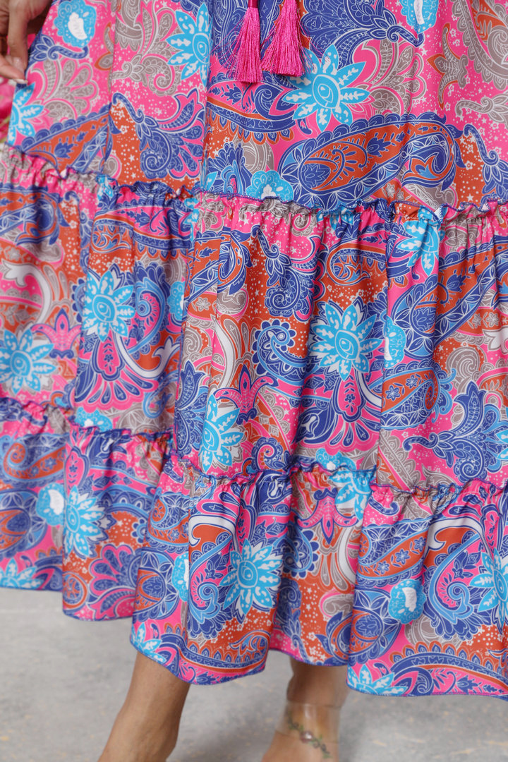 Real Shot Of Cross-border Foreign Trade 2025 Summer New Bohemian Resort Style Printed Flared Skirt For Women_ecoleips.com