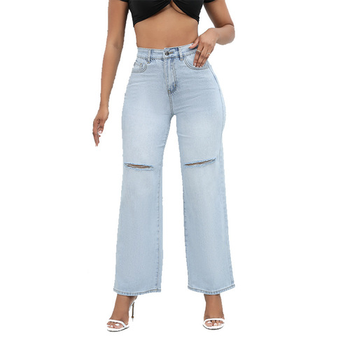 New light-colored women's Cassie turn-up low-waist loose jeans light blue black other