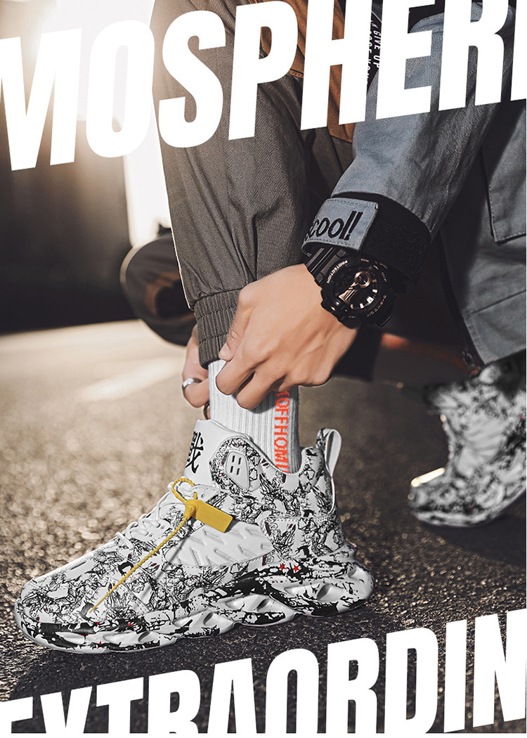 Esportes e lazer masculinos de inverno, tênis de corrida de basquete de cano alto para estudantes, tamanho grande_voghion.com