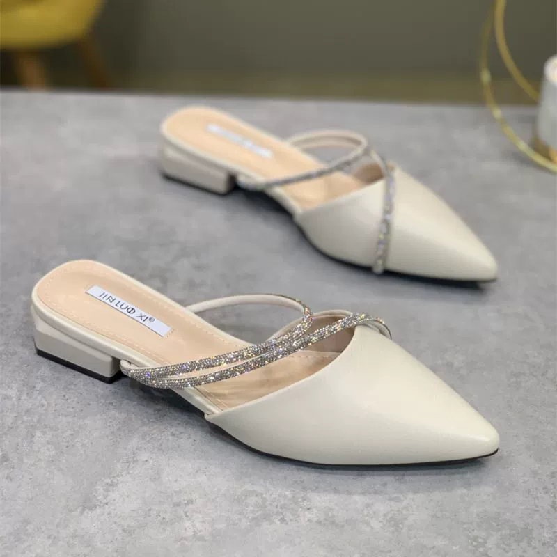 2024 новые летние сандалии заостренные женские туфли на низком каблуке корейские тапочки Baotou фея ветра дикие туфли на каблуках