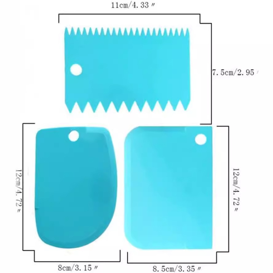 Suministro directo de fábrica raspador de color crema de tres piezas de plástico raspador cortador de pastel durable y fácil de limpiar