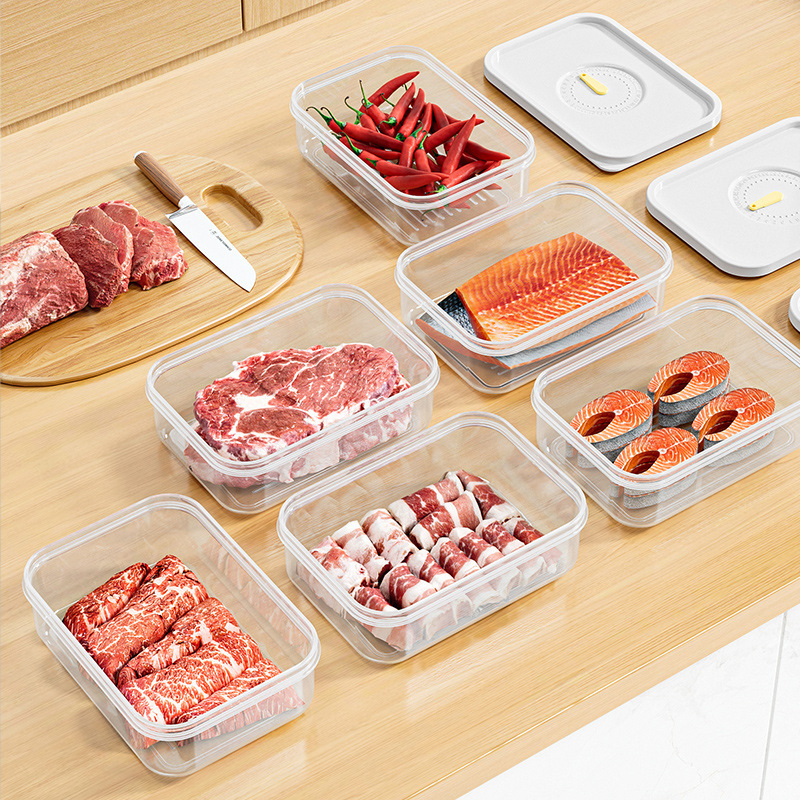 Caja de almacenamiento engrosada, subenvasado especial de carne congelada para refrigerador, caja de conservación fresca de grado alimenticio, caja pequeña de cronógrafo de plástico sellada con alimentos