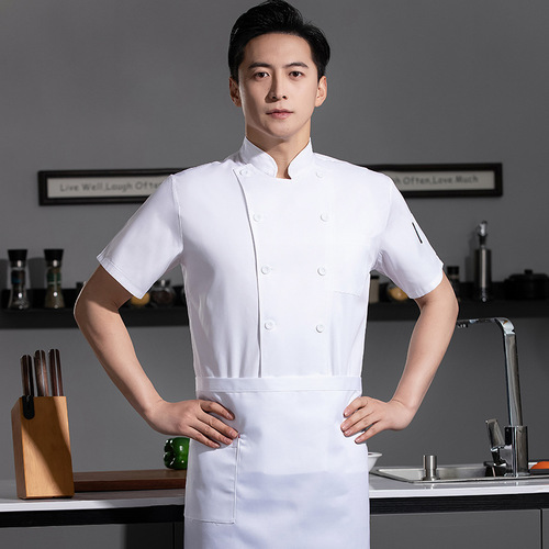 Chef uniform for restaurants, hotels, and cafes - summer short sleeve, suitable for steak houses, diners, bakeries, and pastry chefs - men's wear.