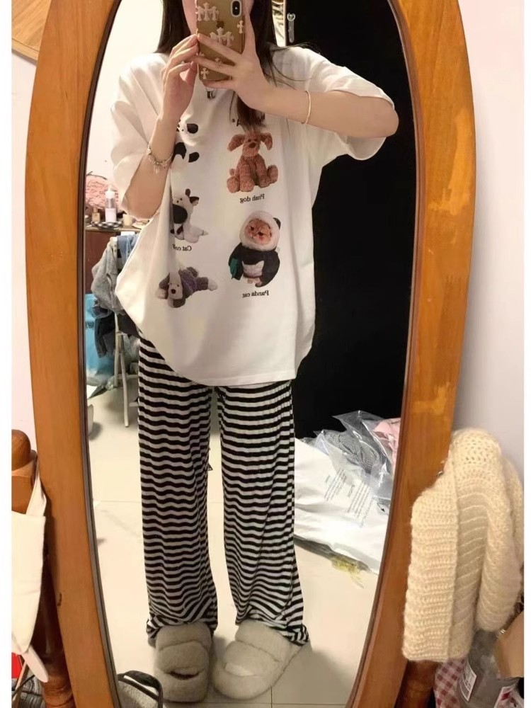 흰색 5 애완동물 흰색 줄무늬 바지 짧고 길다