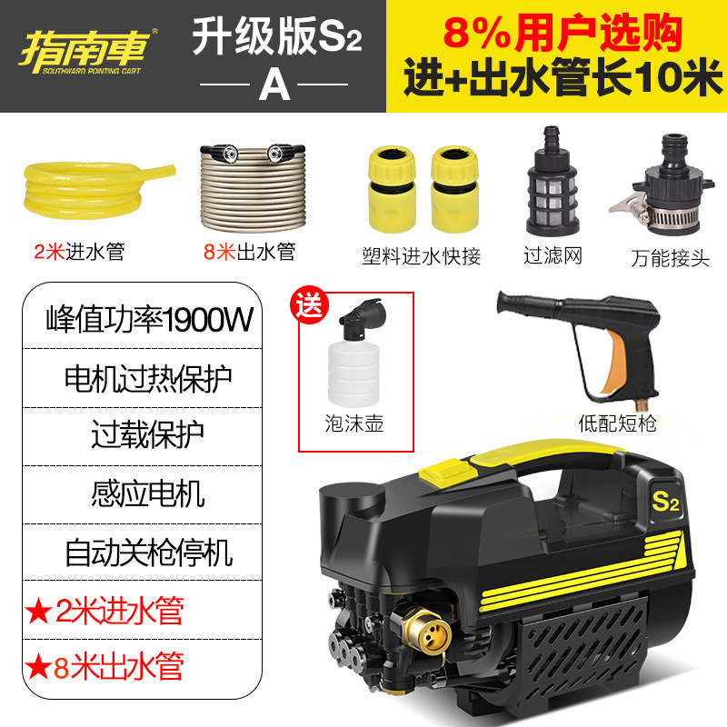 Zhǐnánchē High Pressure Car Washer 220v Induction Motor Portable Water Gun (Portable car washer) - s2-upgraded-a-configuration-without-pressure-gauge