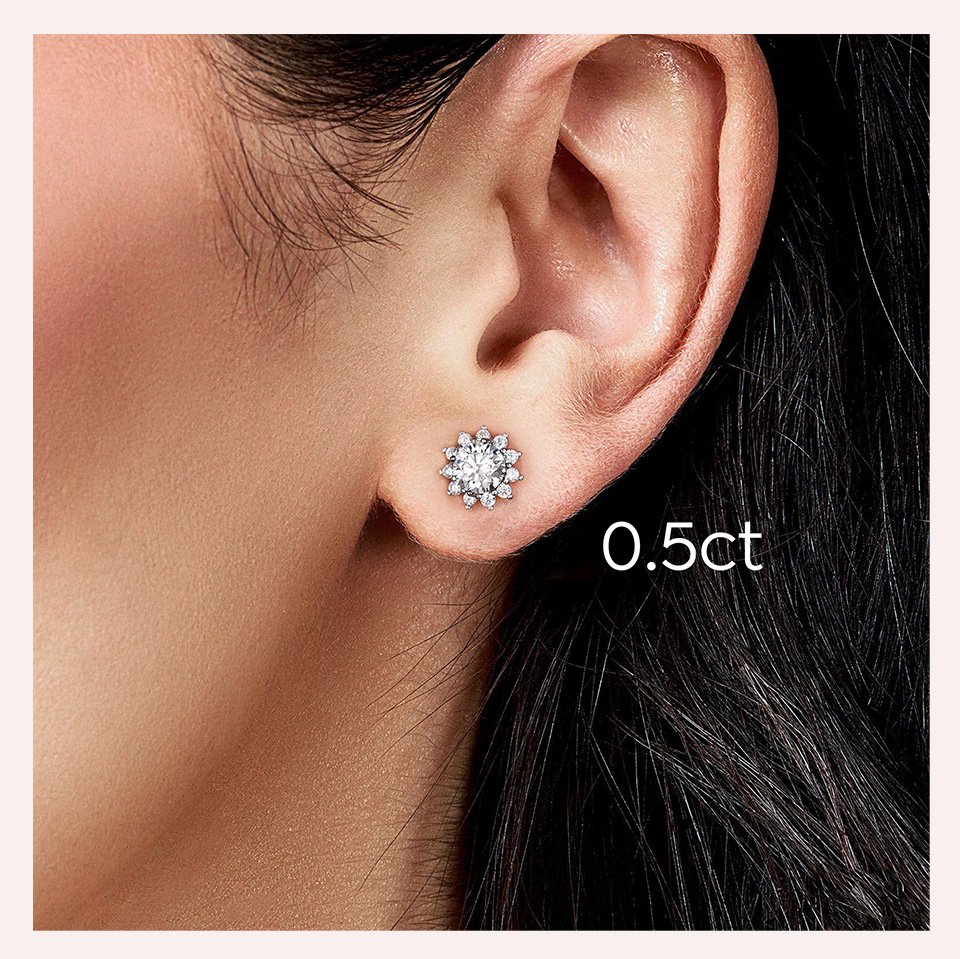 1 Paire Élégant Dame Fleur Placage Incruster Argent Sterling Moissanite Boucles D'oreilles display picture 3