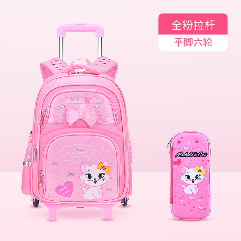 Mochila escolar de varilla de tracción para niñas de seis ruedas para niños 2 - 6 grados 5 gran capacidad impermeable 7 - 12 años