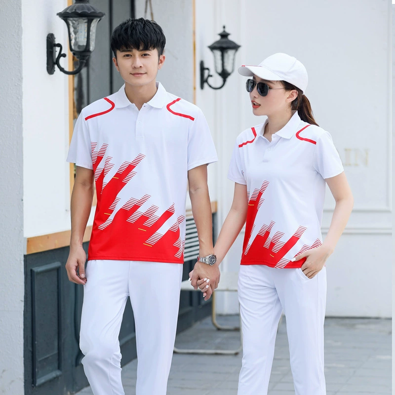 Футболка с короткими рукавами и открытым воротником для мужчин и женщин, комплект из двух предметов для студентов квадратных танцев, спортивная одежда для бега и фитнеса.