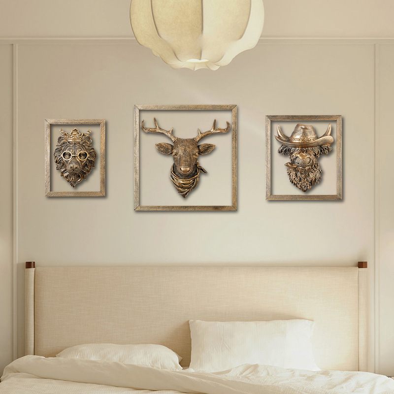 Cross-Border Amazon Animal Head Wall Hanging Three-Dimensional Decorative Painting for Living Room Entrance Background Wall, Restaurant, and Bar Wall Decoration