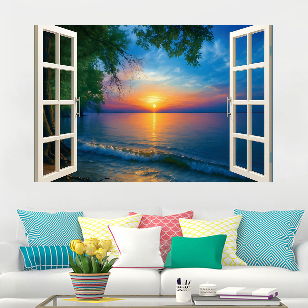 Cross-Border Window Beach Sea Decoration Simulation Wall Stickers Foreign Trade 3D Stereo Self-Adhesive Landscape_voghion.com