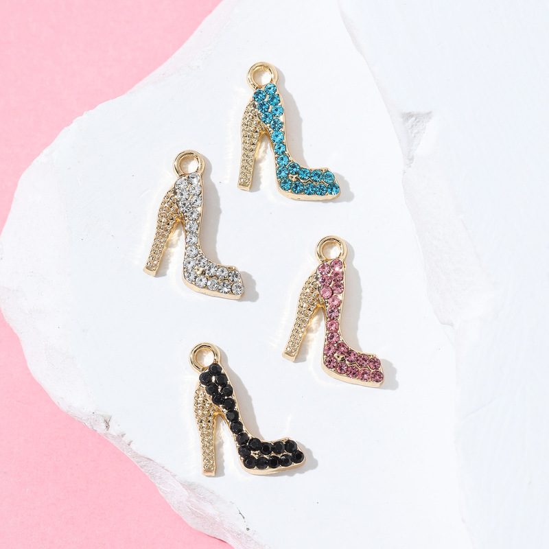 European and American Style DIY Alloy Jewelry Accessories, Rhinestone Kc Gold Enamel Charm, Women's High Heel Shoe Pendant Wholesale
