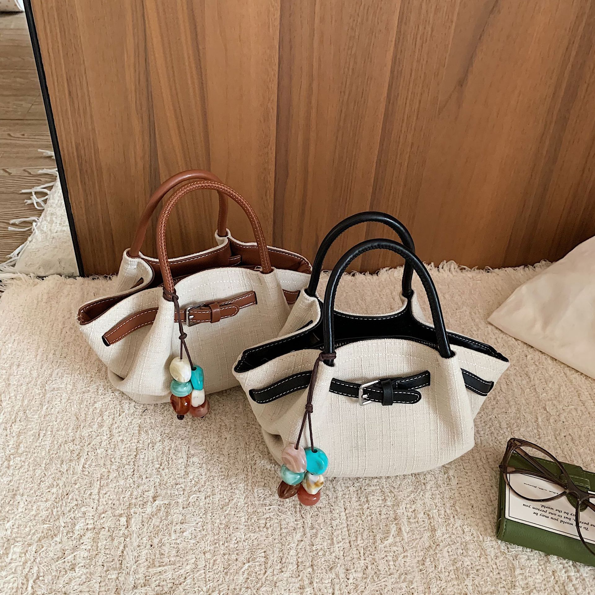 Bolsa de cestas de color transfronterizo estilo extranjero moda lino bolsa de cubo de moda simple ocio diario mochila de hombro