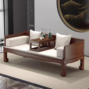 # New Chinese Luohan Bed 2024 New Solid Wood Push-pull Bed Small Apartment Sofa Bed Wooden Tea Table and Chair Set