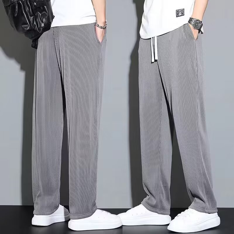 2025 Summer New Men's Loose Straight Ice Silk Thin Sports Casual Dress Pants Trendy Drape Long Pants