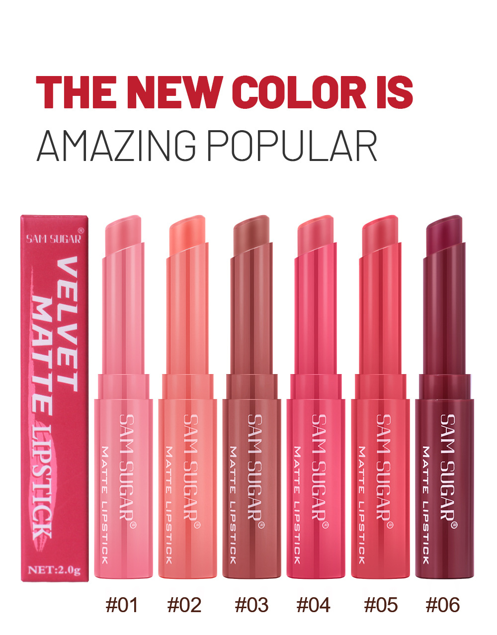 SAM SUGAR 6-color velvet matte Lipstick pen Easy to apply bevel rotating Lipstick undefined