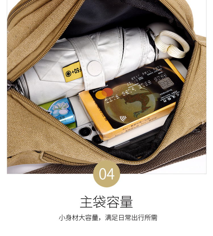 Men's construction site work close-fitting waist bag, wear-resistant canvas, crossbody mobile phone, loose change, crossbody single-shoulder convenient multi-layer bag undefined