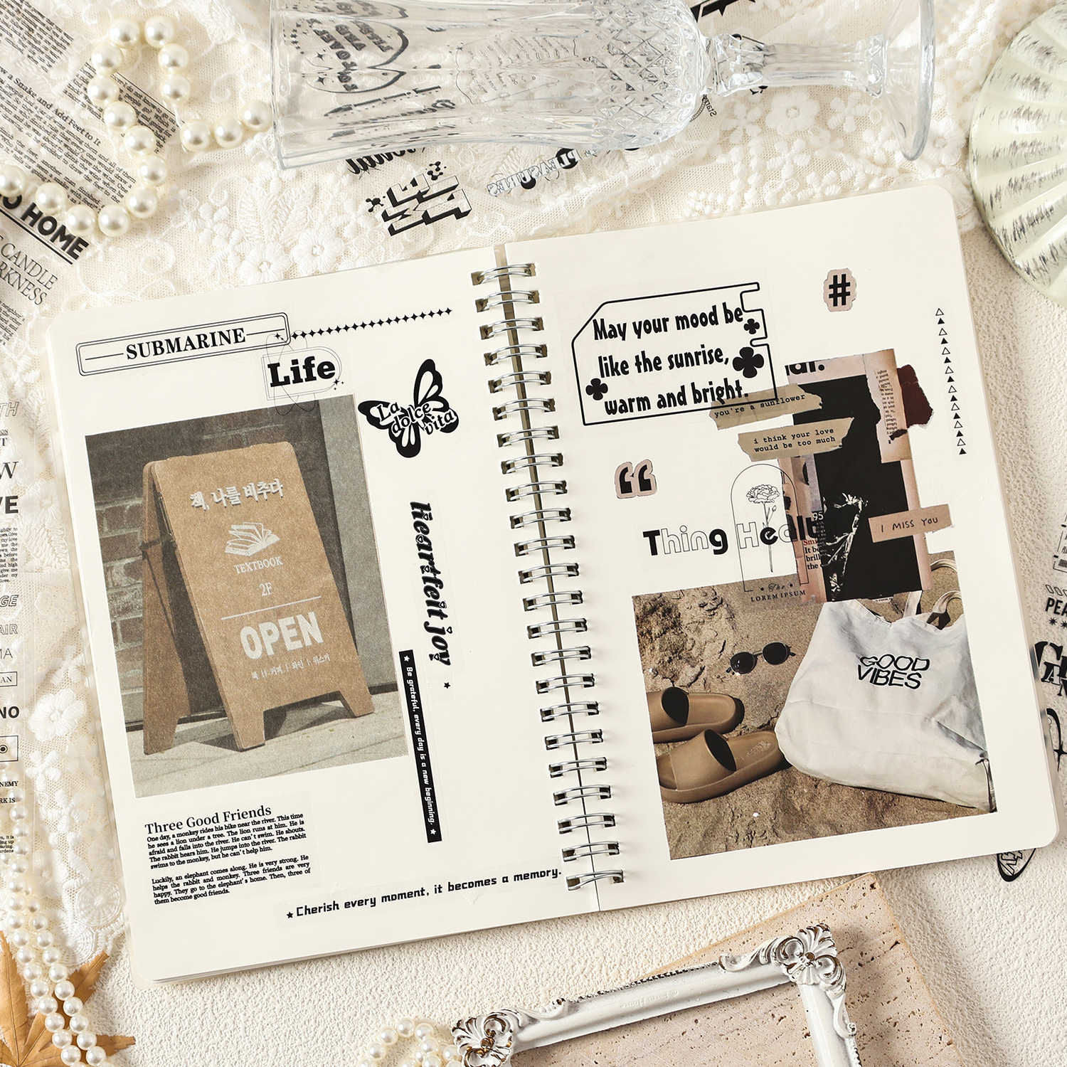 Old News Record Series Pegatinas de pet transparentes a prueba de agua Pegatinas de diario de bricolaje Pegatinas de letras negras en inglés transfronterizo