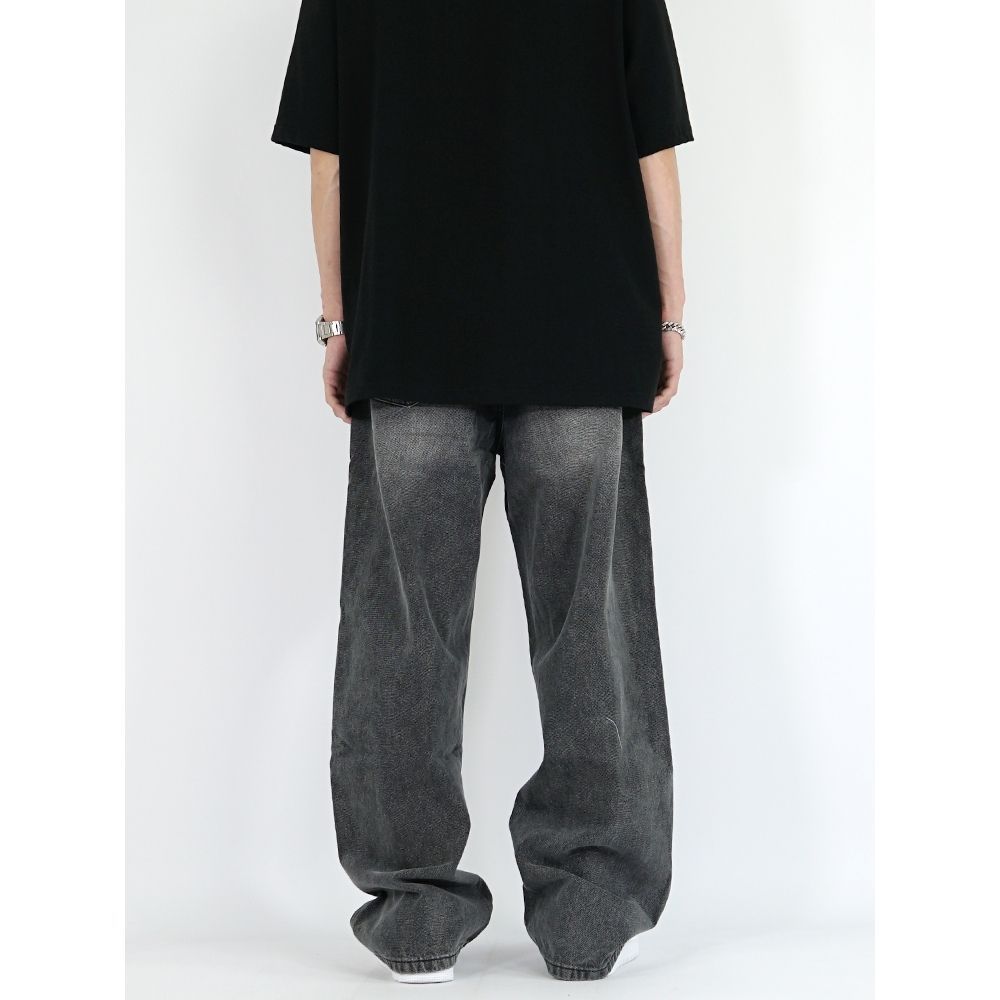 Pantalones vaqueros de cintura elástica gris ahumado retro de estilo europeo y americano para hombres y mujeres pantalones de drapeado de pierna ancha rectos sueltos