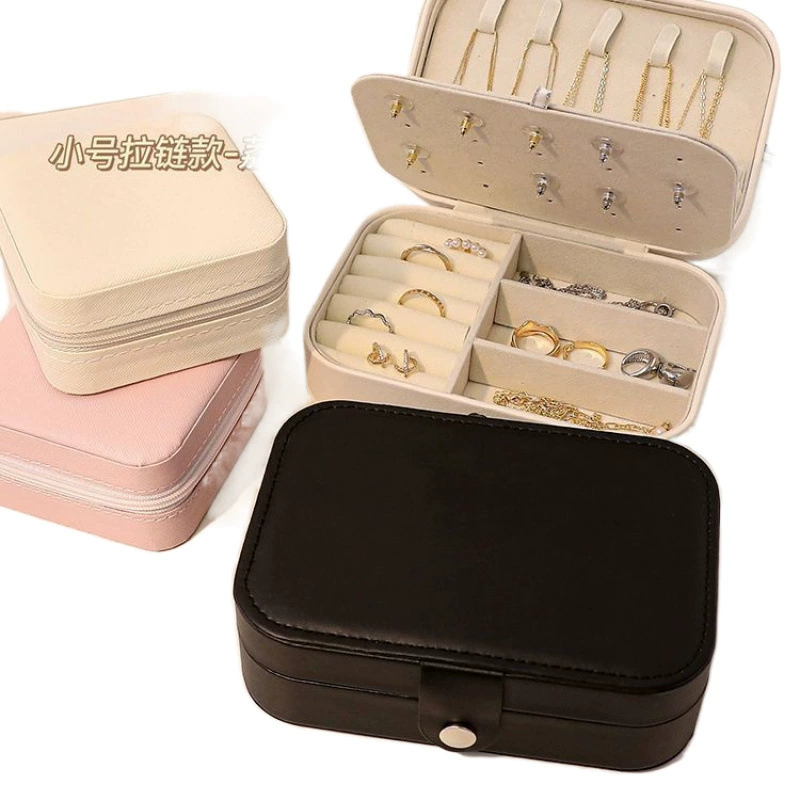 Jewelry storage box, handheld multi-layer organizer with zipper or key lock, small–large