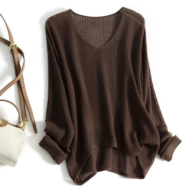 Extra Large Size 150kg Fat MM Lazy Versatile Loose Slimming Look V Neck Autumn and Winter Long-sleeved Knitted Sweater Bottoming Shirt for Women