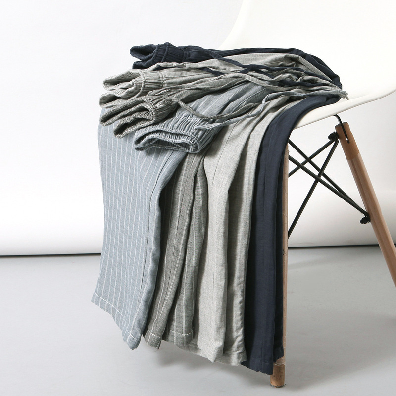 Couple Pajamas Pure Cotton Autum Double-Layer Gauze Muji Pajamas Pants Men and Women Cotton Home Pants Walking Pants Wholesale