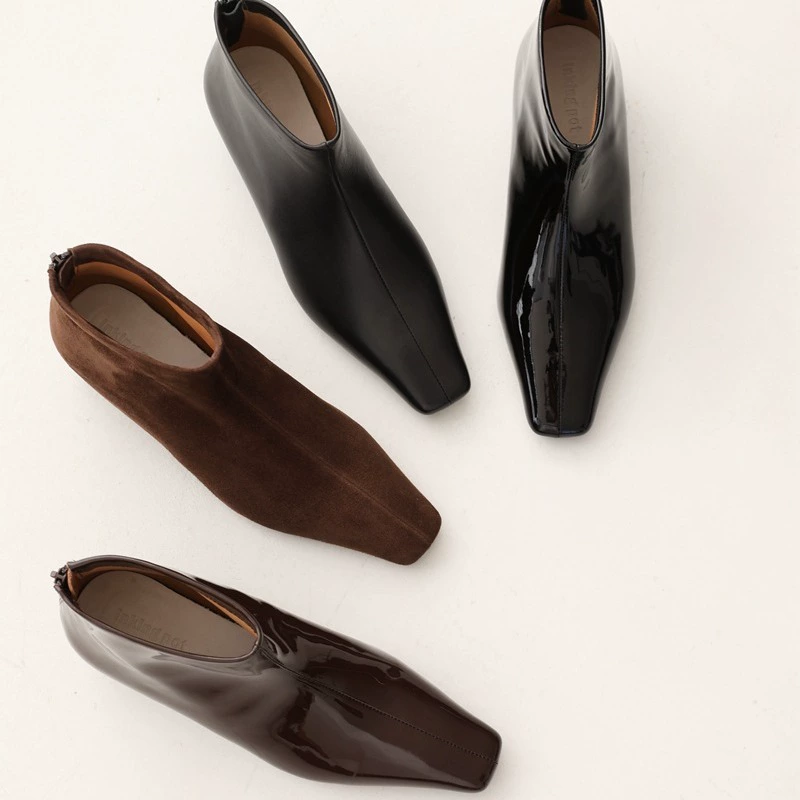 2024 лето новый европейский и американский ретро минималистский молния квадратная голова склон каблуки выше ботильоны женские старые деньги ветер короткие сапоги