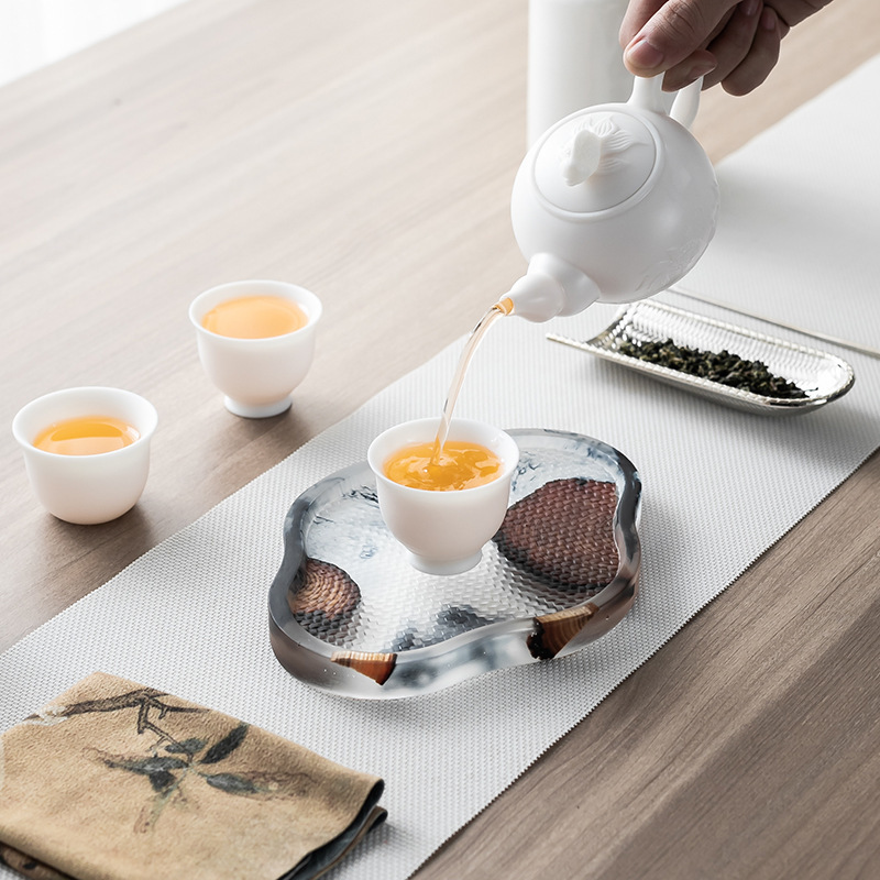 De estilo japonés hecho a mano resina de madera maciza redonda tetera titular hogar bandeja de madera bandeja de té bandeja de aislamiento