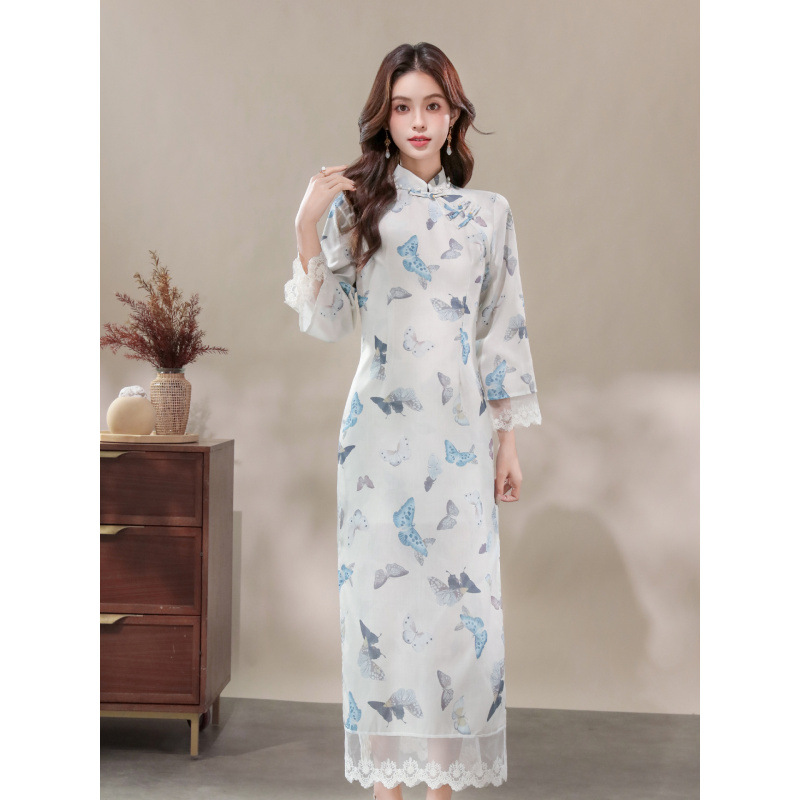 Autumn elegant lace cheongsam