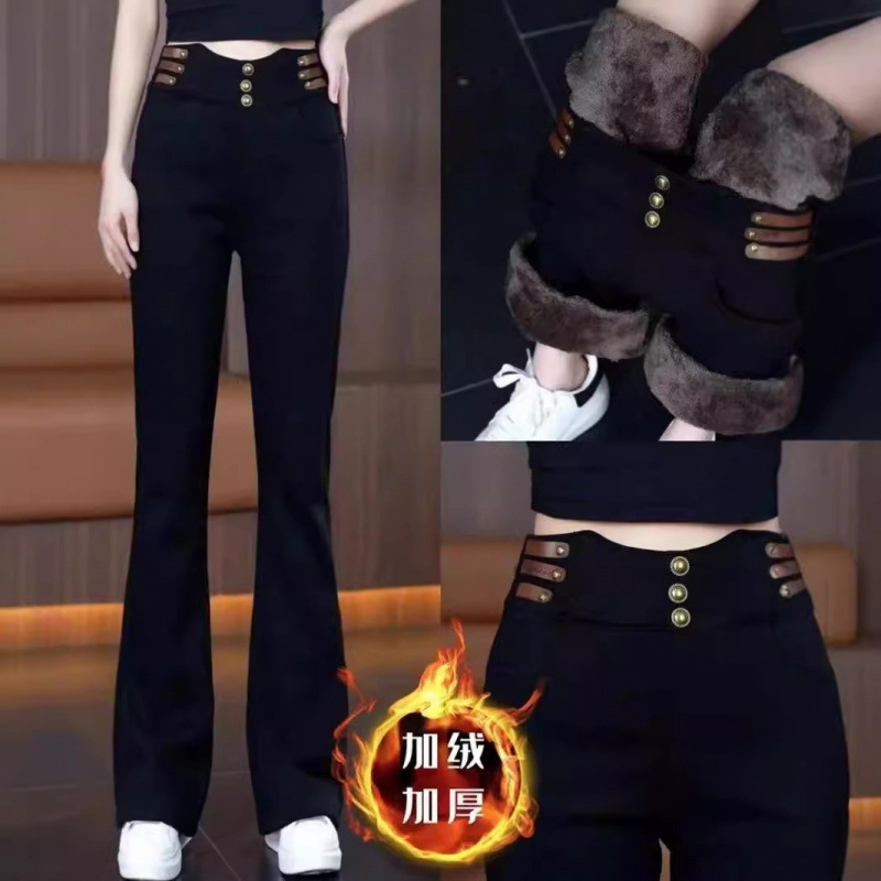 2025 New Winter Fleece-Lined Flared Pants for Women, Autumn High-Waisted Elastic Slimming Thickened Outerwear Bell-Bottom Pants, Slim and Fashionable