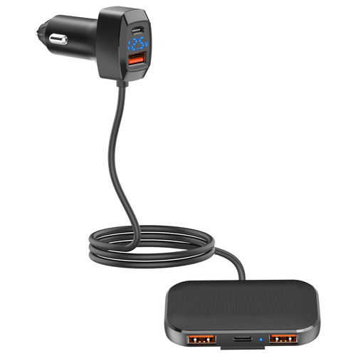 Cross-border wholesale car-mounted mobile charger super fast charging 31W voltage display one-does-five front and rear charging