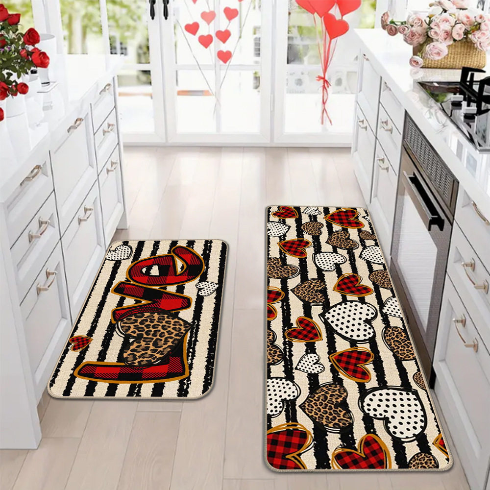 Amazon día de San Valentín alfombra de piso de cocina doméstica dos piezas conjuntos de alfombra de piso resistente a la suciedad y alfombra de puerta de entrada