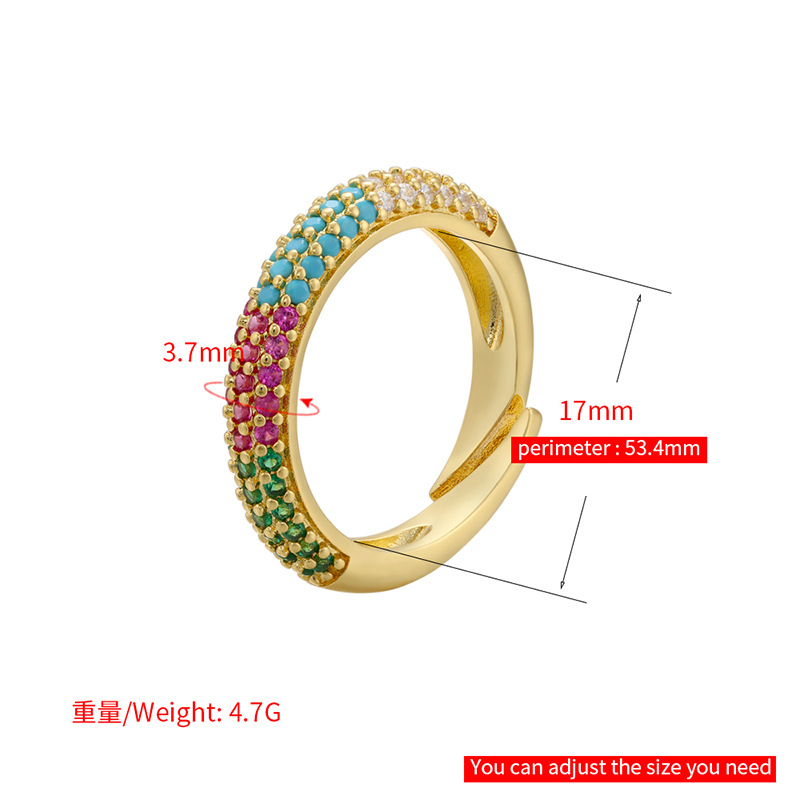Simple Fashion Micro-inlaid  Multi-color Zircon Adjustable Copper Ring Wholesale Nihaojewelry display picture 2