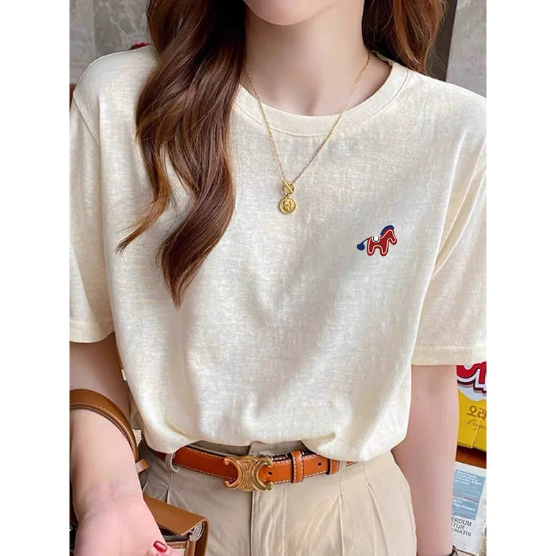 2026 Summer New Style Snowflake Cotton Round Neck Short-Sleeve T-Shirt for Women, Youthful and Stylish Thin Top, Base Shirt