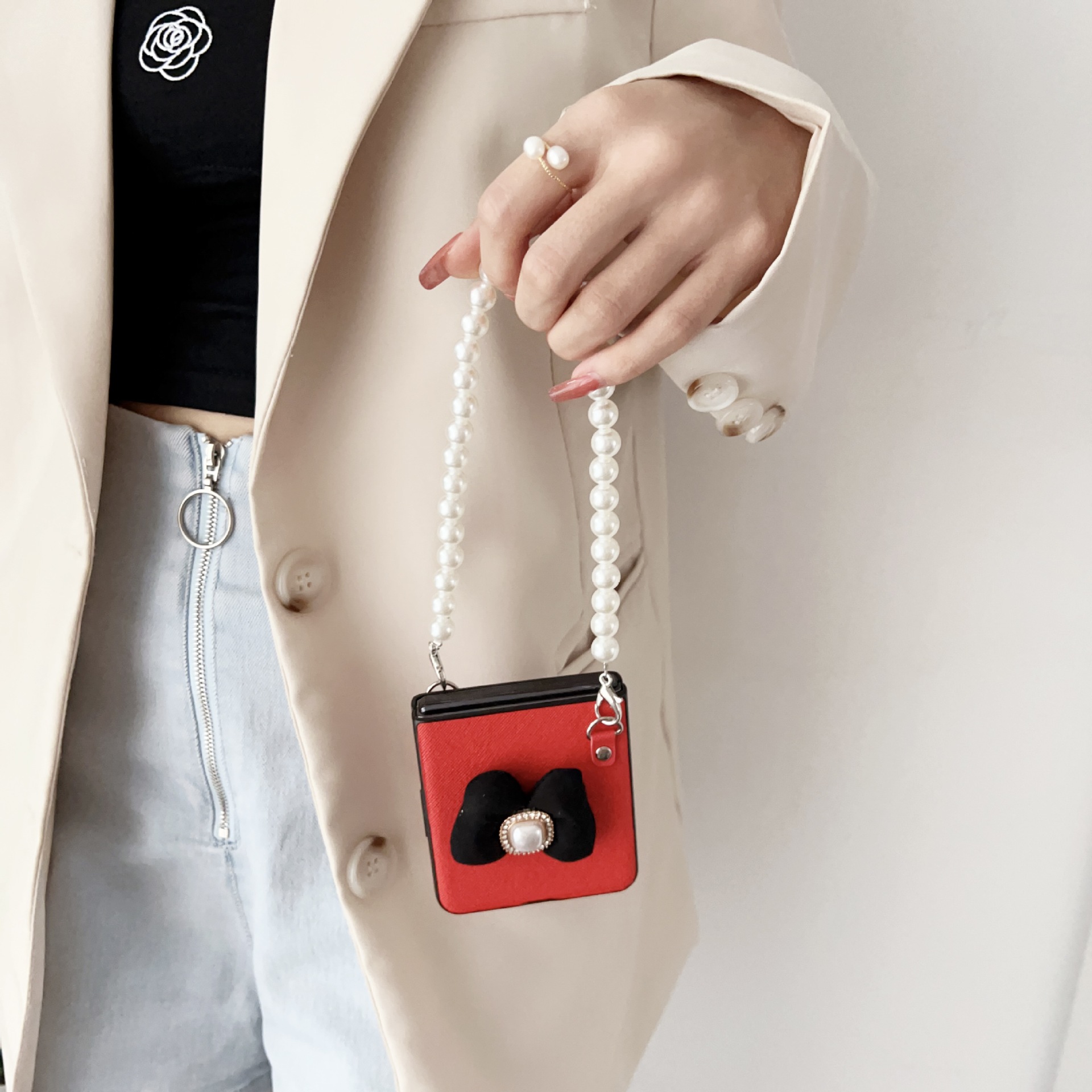 Funda de teléfono mariposa con perlas y pulsera para samsung_voghion.com
